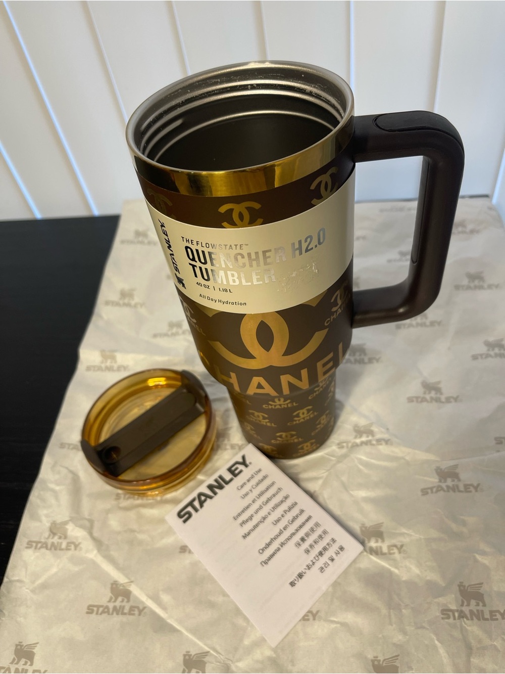 Custom Stanley 40 oz travel mug Brown and Gold Insulated Travel Tumbler - Picture 3 of 8